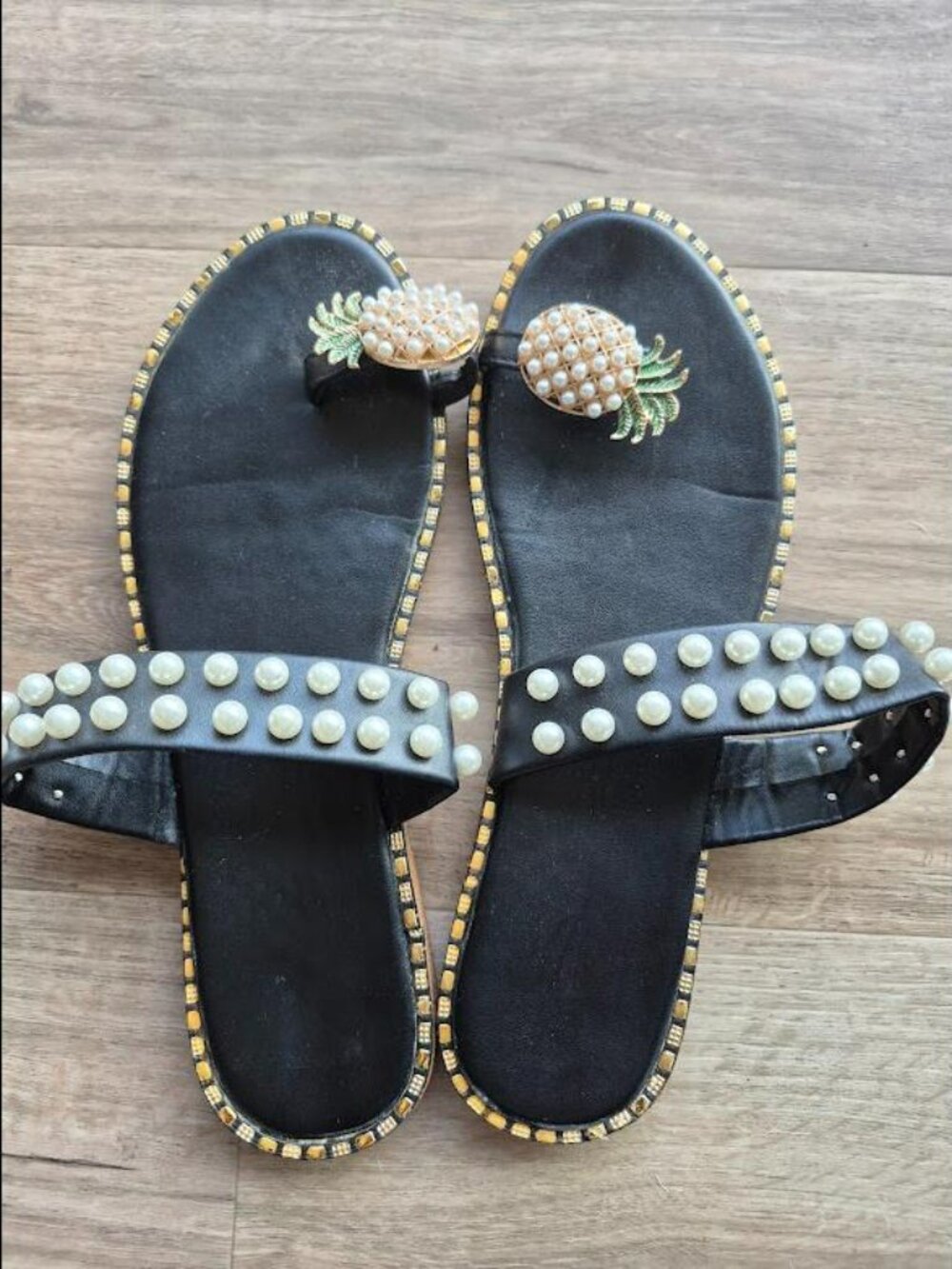 SHEIN Black Pearl Pineapple Charm Slide Sandals